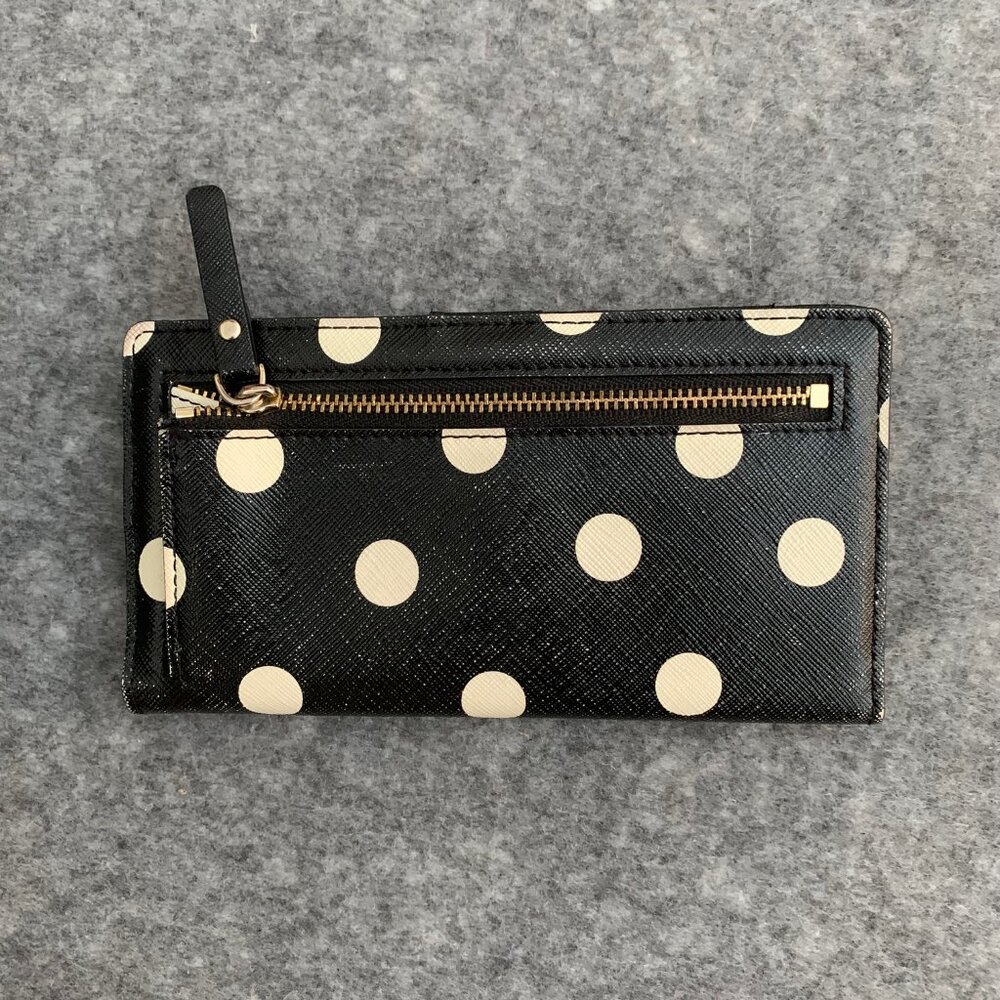 Kate Spade New York Women’s Distressed Look Polka Dots Black and White Wallet - Picture 3 of 10